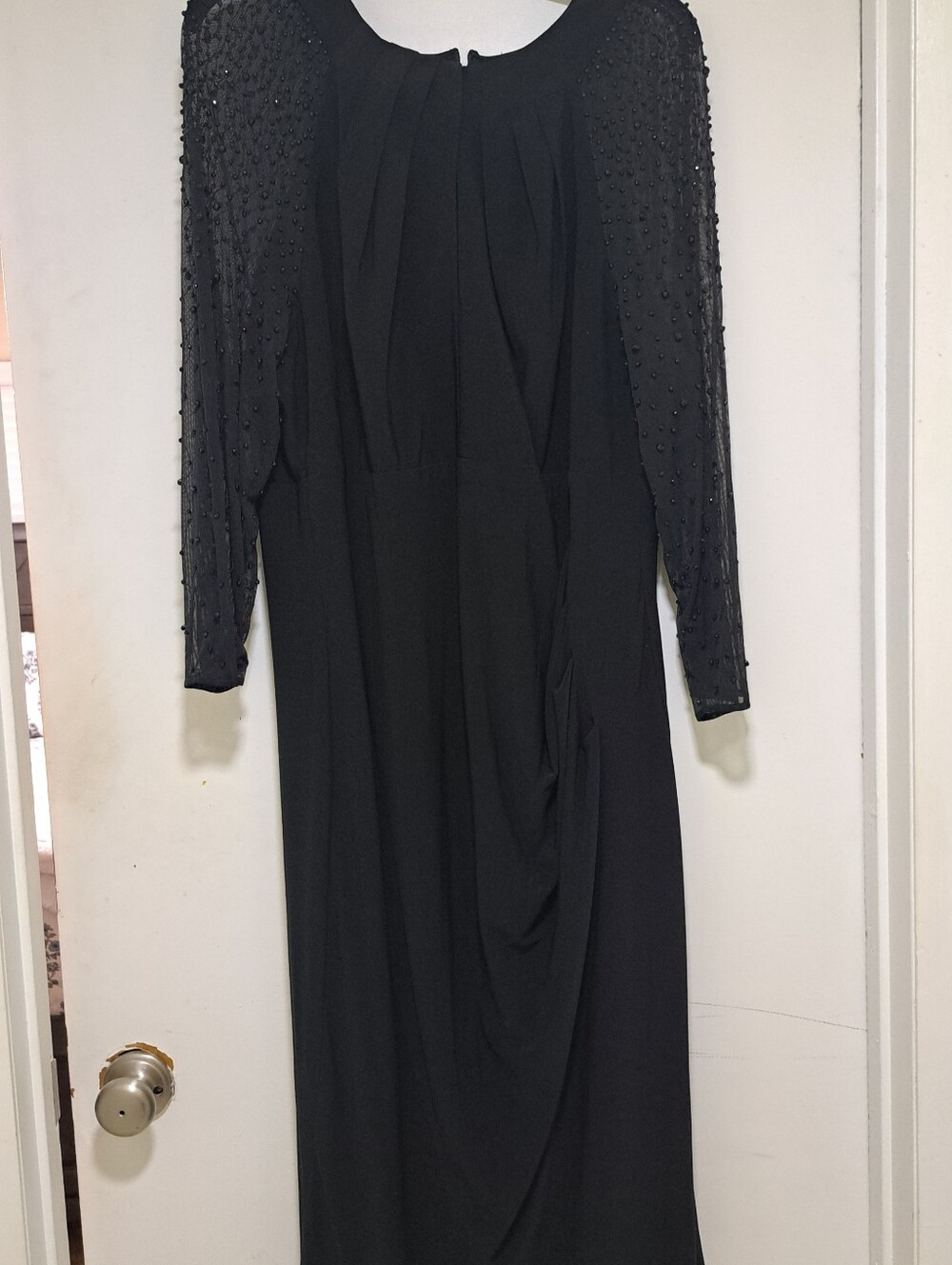 Evening Black Dress With Beaded Sleeves